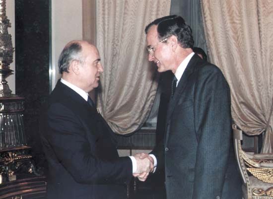 George Bush and Mikhail Gorbachev