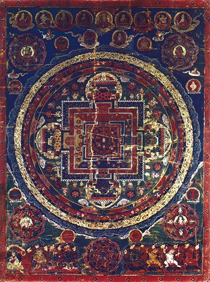 Mandala of the Vairocana Buddha, Tibetan thang-ka painting, 17th century; in the Newark Museum, New Jersey