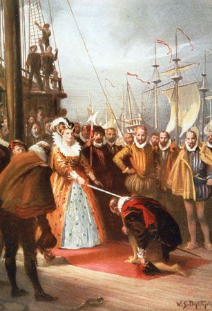 Elizabeth I knights Francis Drake