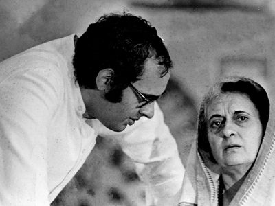 Indira Gandhi with her son Sanjay Gandhi
