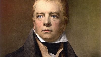Sir Walter Scott, 1st Baronet, Scottish historical novelist and poet, 1870. Portrait of Scott author of Ivanhoe. Scotland