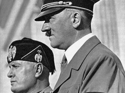 Axis leaders Adolf Hitler and Benito Mussolini