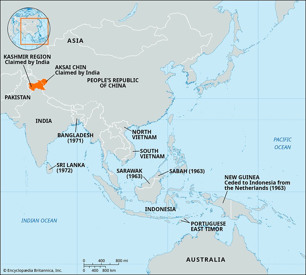 historical map of
Asia in the 1960s and 1970s