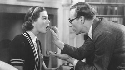 Wendy Hiller as Eliza Doolittle and Leslie Howard as Henry Higgins in the 1938 film version of George Bernard Shaw's Pygmalion.