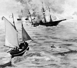 CSS Alabama and USS Kearsarge in battle